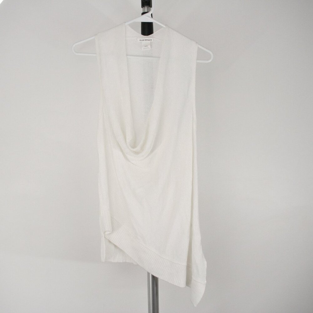 Club Monaco White Drape Plunge Cowlneck Asymmetrical Sleeveless‎ Knit Top Sz M